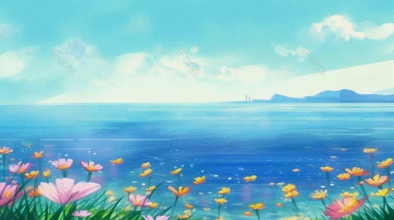 唯美清新自然风景花朵海边插画手绘背景壁纸,插画/手绘图,插画/手绘图库,插画/手绘图下载,插画/手绘